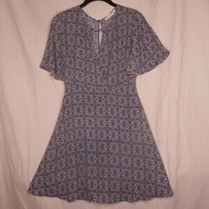 Lush Women's XS Floral Hearts Flutter Sleeve Dress‎ Teal & Pink